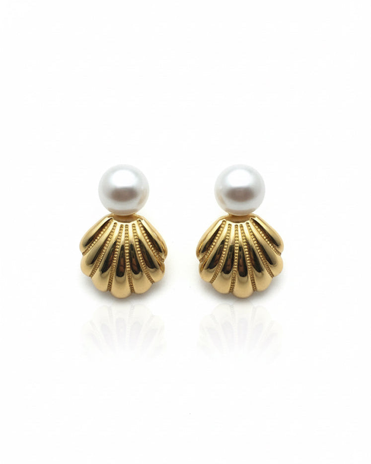 Large Seashell Pearl Studs