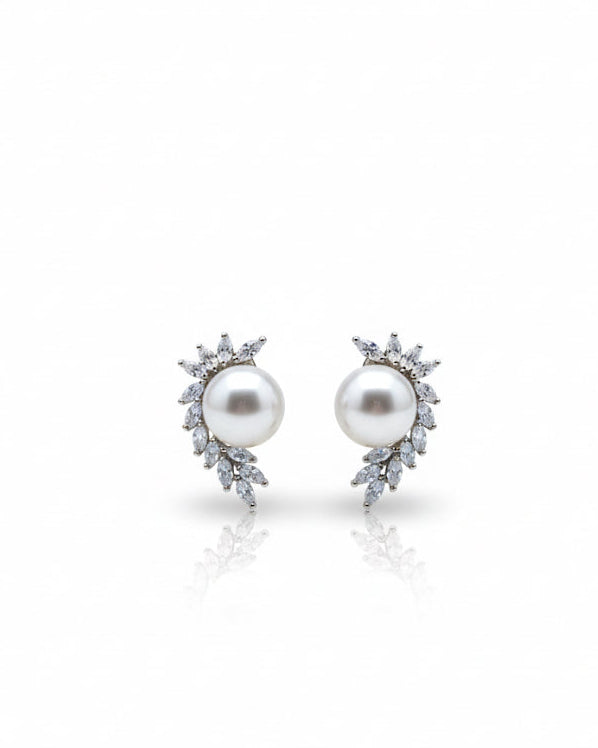 Crystal Leaf Pearl Studs