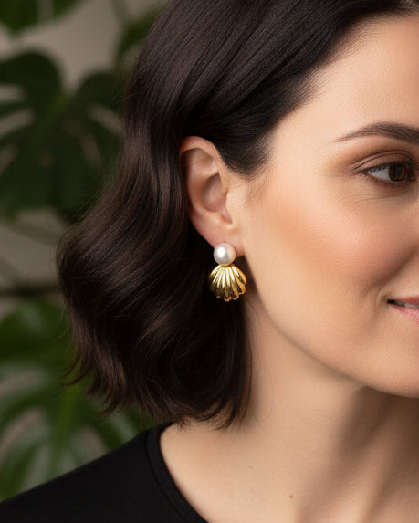Large Seashell Pearl Studs